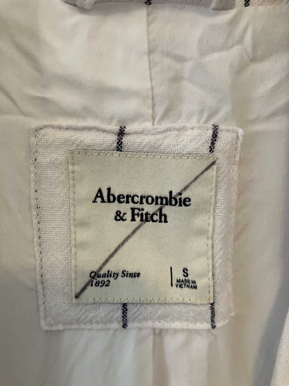 Abercrombie & Fitch Linen Blend Open Blazer Women S White Stripe Preppy Nautical - Picture 2 of 5